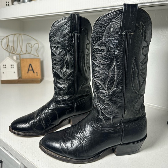 Larry Mahan Shoes - Larry Mahan Vintage Cowboy Boots Black Leather Western Boots Men’s 8.5 Wmn 10